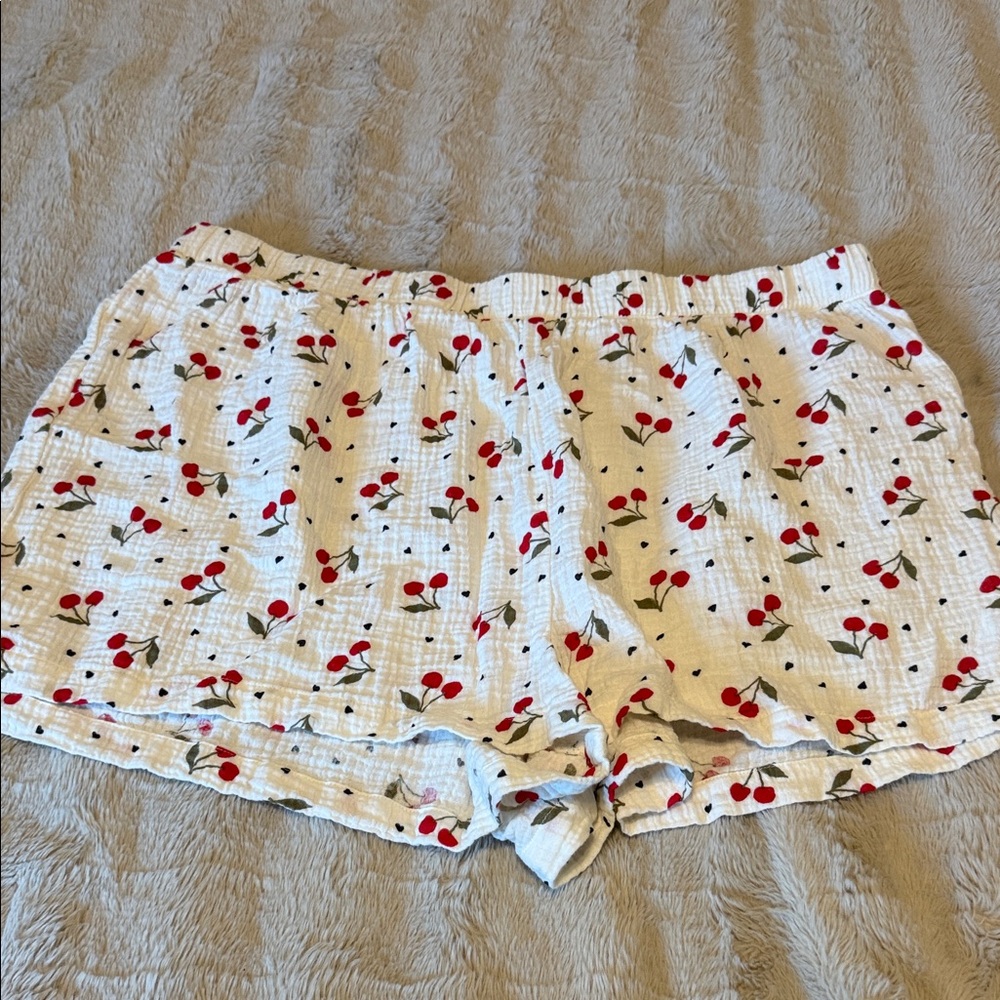 American Eagle Outfitters White Cherry Print Sleep Shorts
